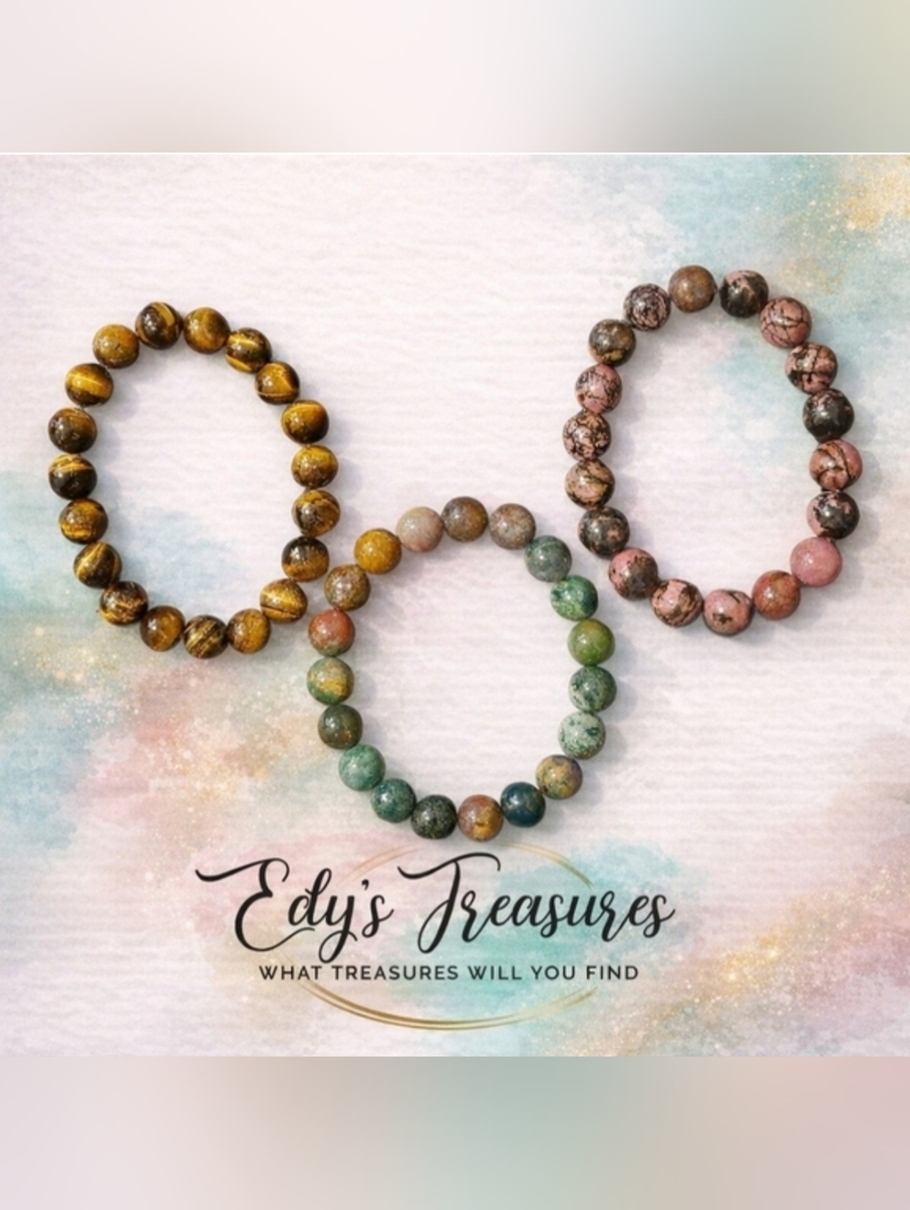 10mm Crystal Bracelet Set – Tiger Eye, Indian Agate & Rhodonite NEW